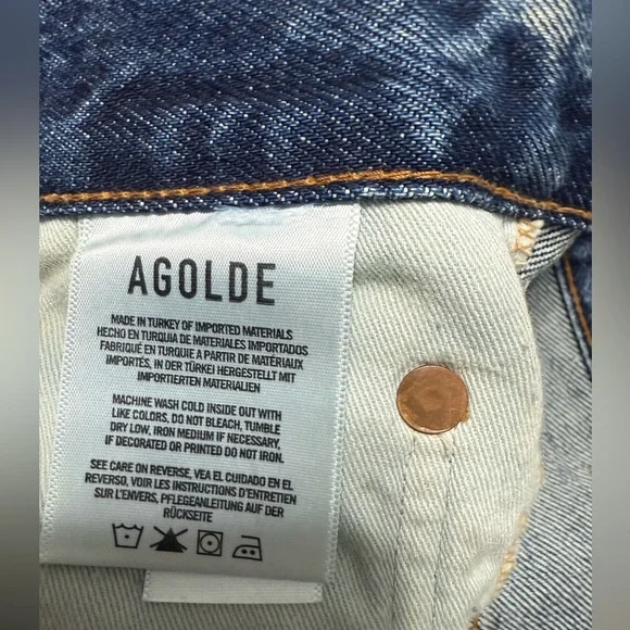 AGOLDE Parker Vintage Cut Off Denim Shorts Distressed Raw Hem Dark Wash Size 25 - Picture 6 of 6